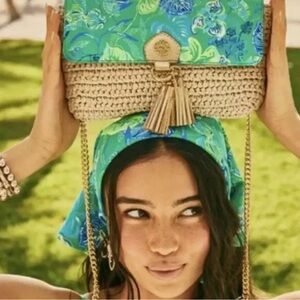 NWT Lilly Pulitzer Straw Crossbody/Clutch PurseBotanical Green